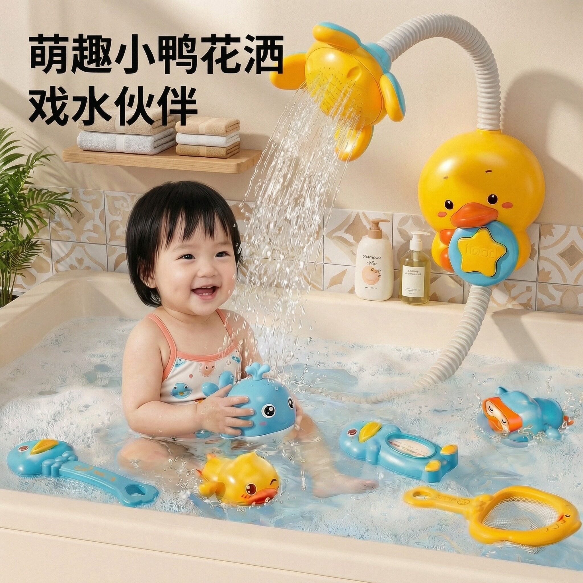 2026新款小黄鸭洗澡花洒戏水玩具