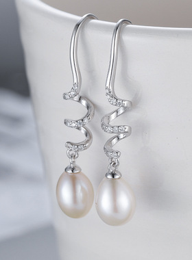 日系coss kokos925银淡水珍珠扭线耳勾 简约时尚微镶锆石耳环diy