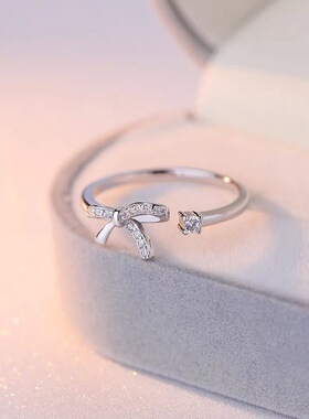 日系coss kokos925银蝴蝶结戒指女小众设计轻奢指环开口戒高级感