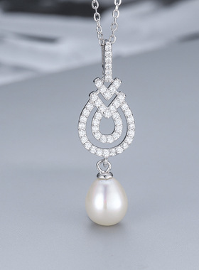 日系coss kokos925银音符珍珠吊坠女百搭微镶锆石项链锁骨链diy