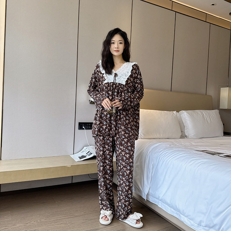 日系CherryKoko春秋新款女士套装加大加肥舒适大码绵绸家居服可外