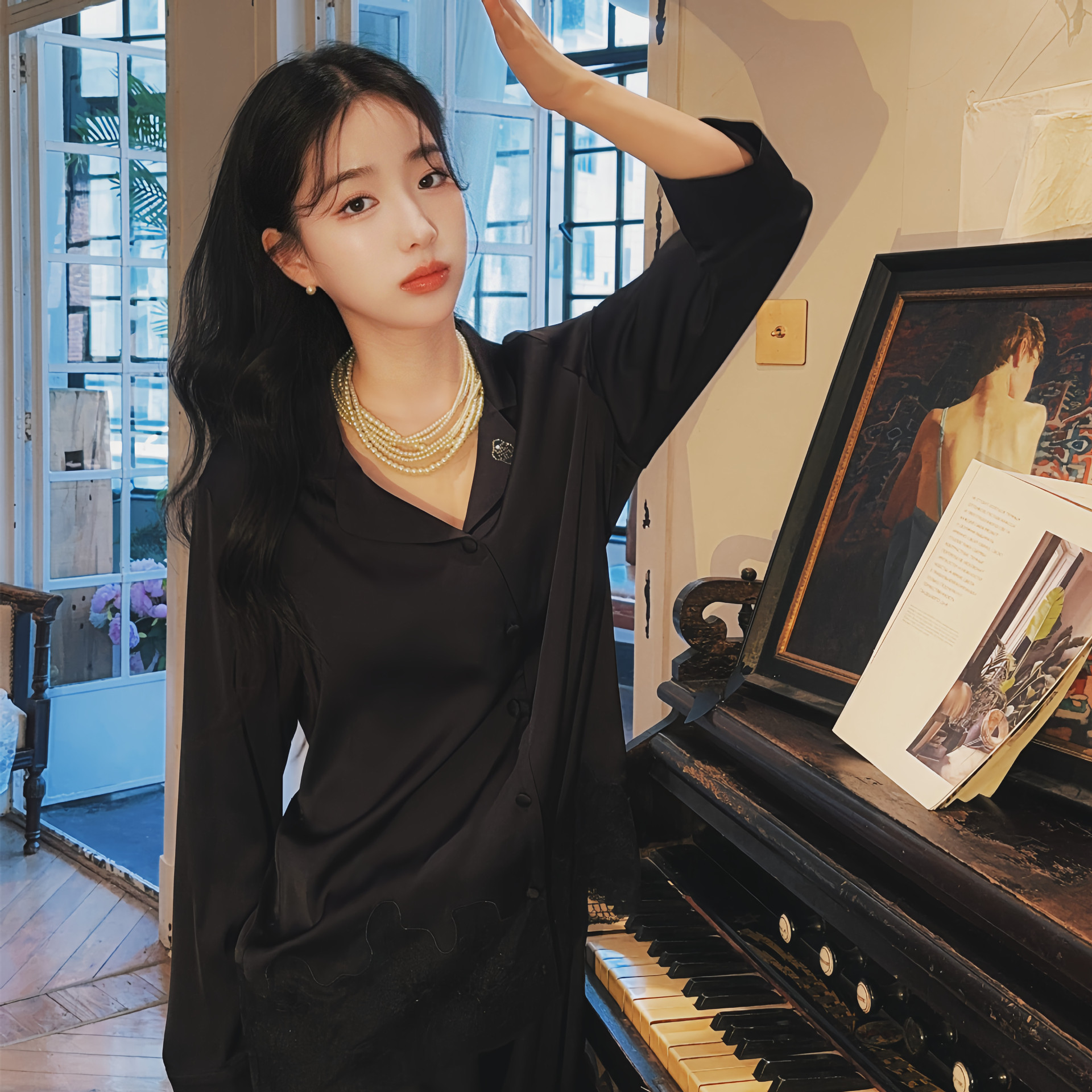 日系cherrykoko天使觅睡衣86033 薄款冰丝睡衣女春秋季长袖蕾丝