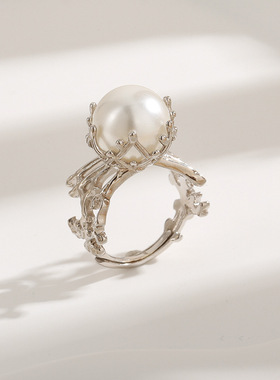 日系coss kokos925银不规则熔岩肌理戒指女ins风高级感珍珠指环