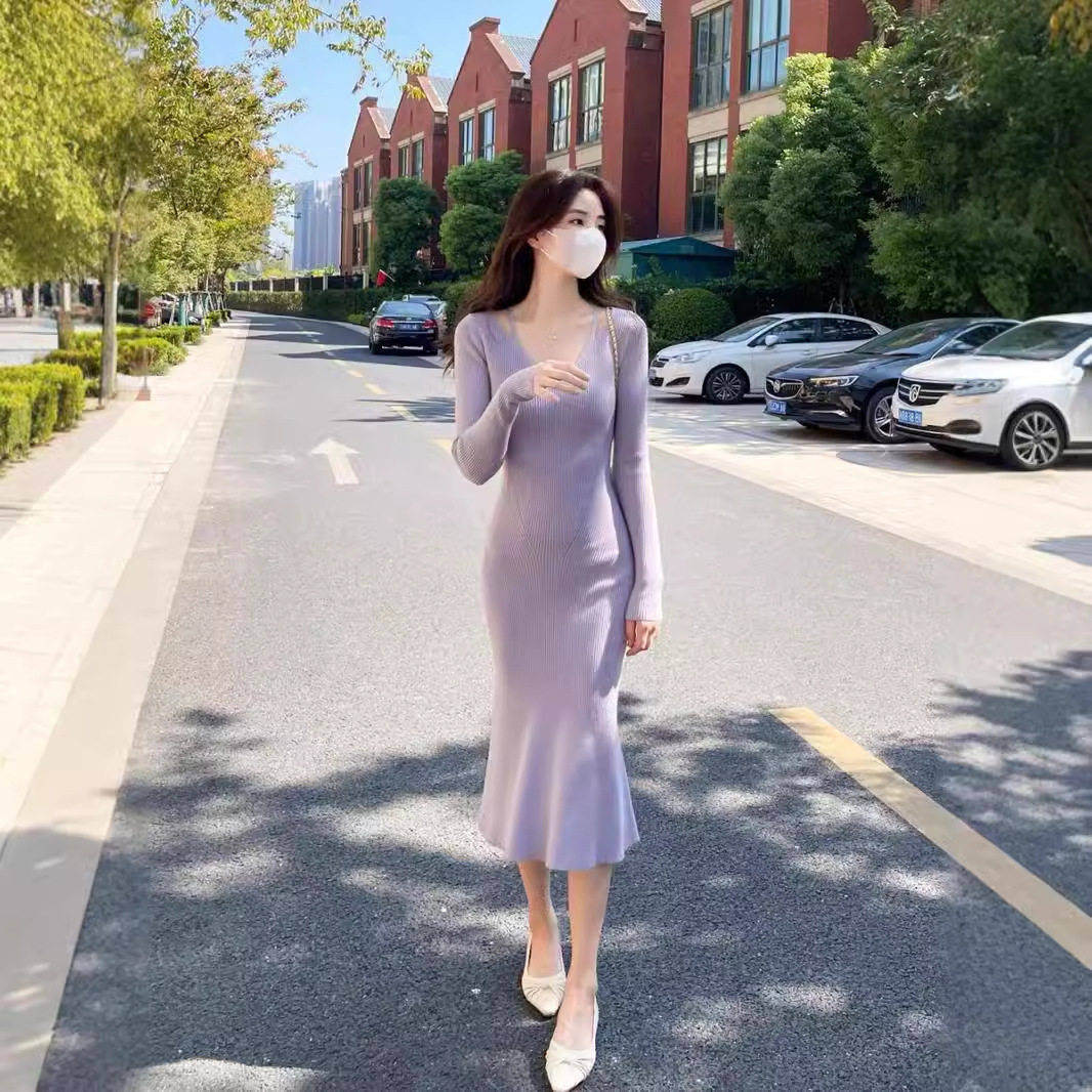 日系cherrykoko针织连衣裙秋装时尚吊带名媛百搭温柔气质修身