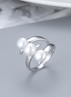 日系coss koko珍珠指环s925银时尚戒指女diy潮人食指尾戒