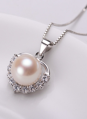 日系coss koko新款爱心项链s925银轻奢时尚心形淡水珍珠项坠diy