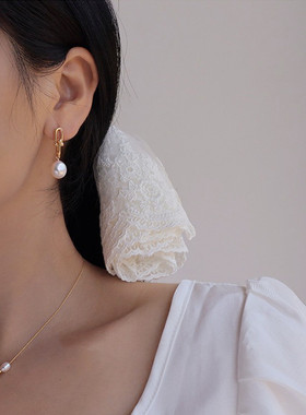 日系coss koko925银马蹄扣珍珠耳钉女年新款个性ins时尚高级感