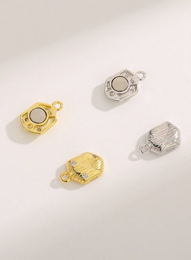 日系coss koko拉丝条纹搭扣s92银镀18k金镶嵌不规则造型磁铁扣