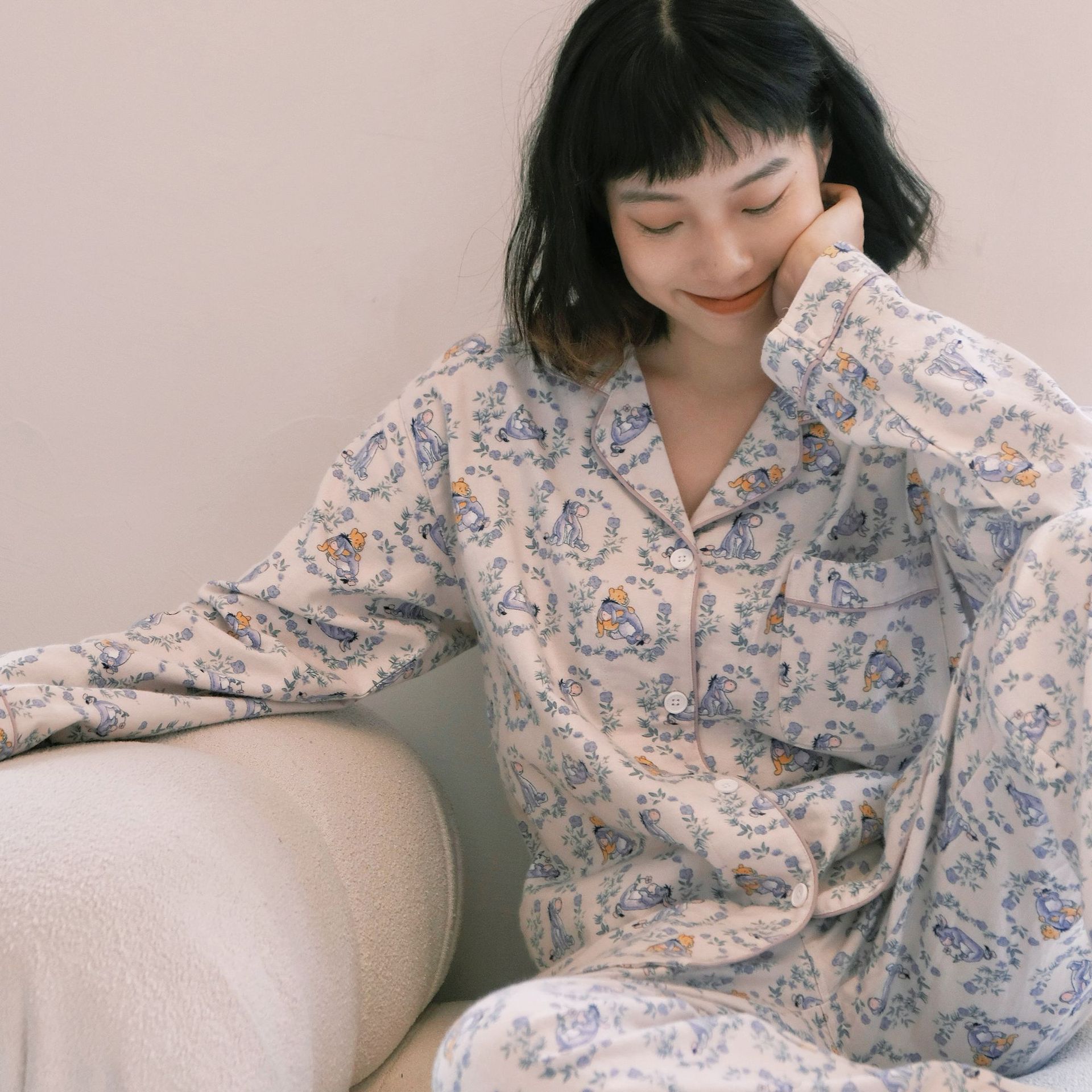李佳琪推荐森系田园风少女春秋翻领磨毛睡衣秋季女棉长袖保暖