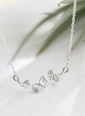 日系coss kokos925银银杏叶项链女潮锁骨链简约小众气质百搭森系