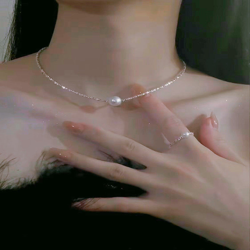 日系coss koko碎银子珍珠项链925银轻奢小众高级感锁骨链520送