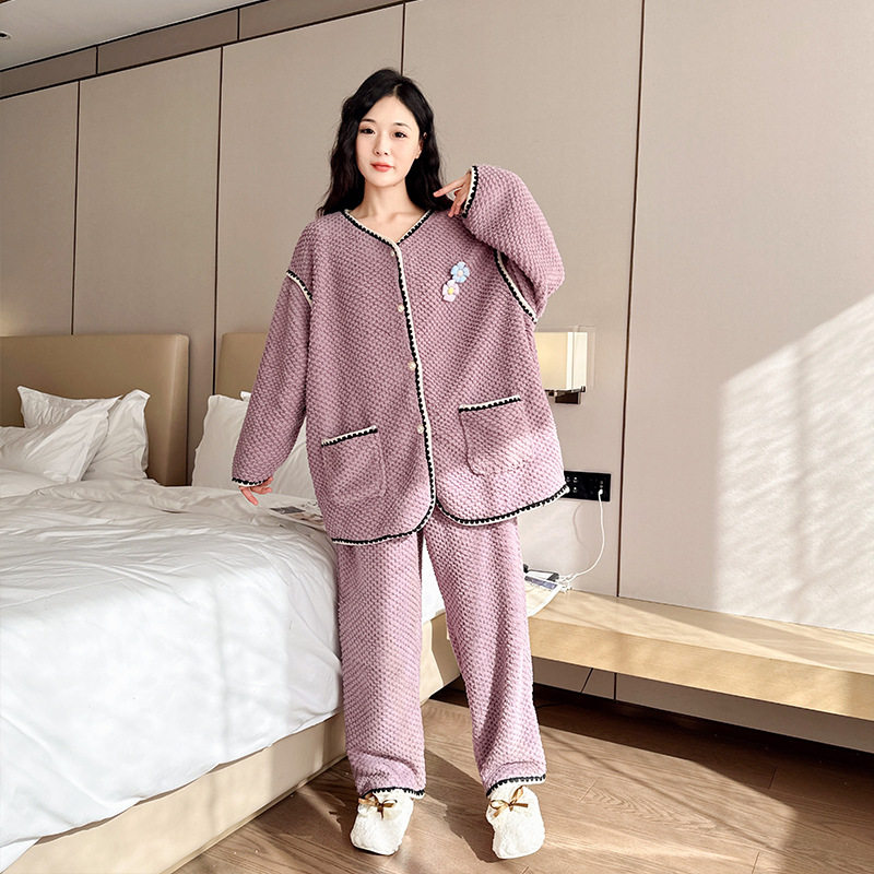 日系CherryKoko秋冬季新款大码女士加厚绒可外穿保暖家居服清新