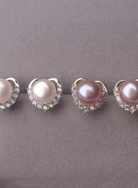 日系coss koko爱心珍珠耳钉女s925银小众设计感镶钻耳环高级感