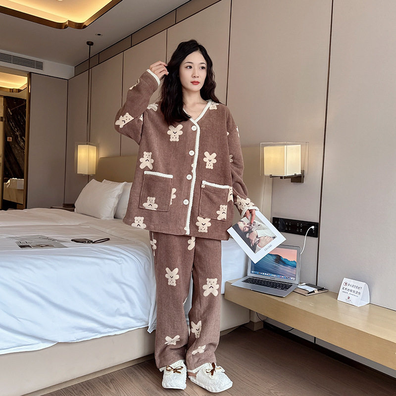 日系CherryKoko秋冬新款女士大码加厚保暖加大加肥可外穿绒套装