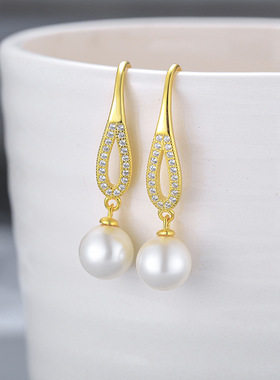 日系coss koko新款s925银珍珠耳勾 时尚微镶耳环女diy配件