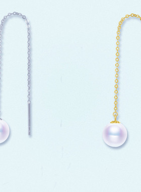 日系coss kokos925银珍珠耳钉女气质简约耳线长款流苏耳环配饰