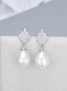 日系coss kokos925银淡水珍珠耳钉时尚简约微镶锆石v形耳环diy