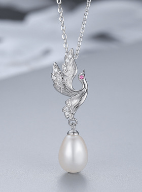 日系coss koko欧美ins凤凰珍珠项链s925银复古个性女款毛衣链diy