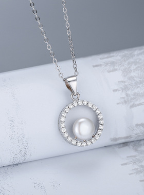 日系coss koko新款s925银圆形吊坠女锁骨链简约清新淡水珍珠项坠