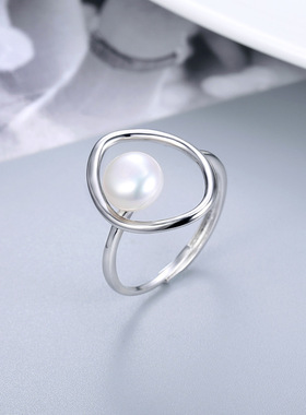 日系coss koko欧美新款戒指女s925银简约淡水珍珠指环diy空托