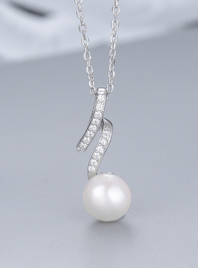 日系coss koko新款s925银淡水珍珠吊坠时尚简约镶钻项链diy空托