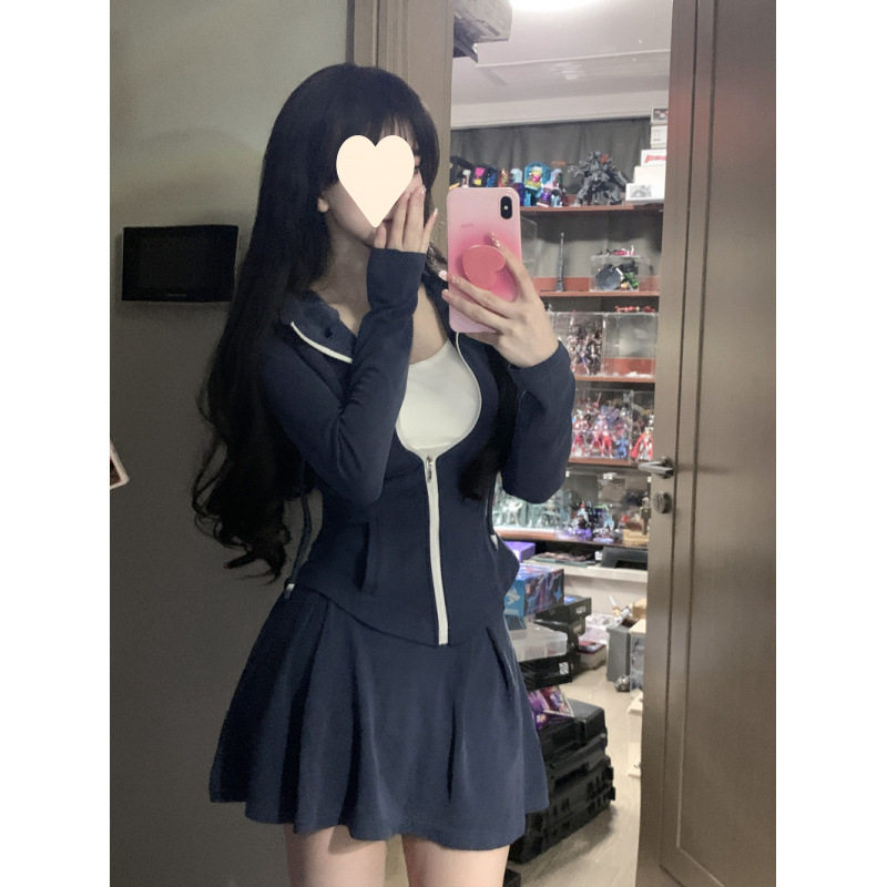 日系cherrykoko休闲运动套装女甜辣妹修身连帽开衫外套秋季