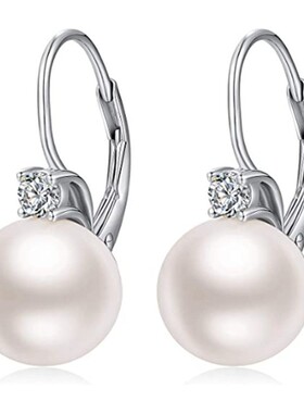 日系coss koko欧美新款珍珠耳环女银镶嵌锆石几何高品质耳勾耳饰