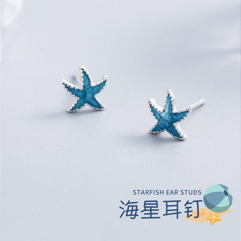 日系coss kokos925银滴油海星耳钉女时尚个性经典海洋简约蓝色