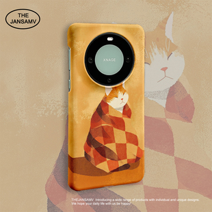 裹被小橘猫适用华为mate70pro手机壳40/60/50/P60韩国菲林涂层半包硬壳简约pura70原创新款art/pura70ultra