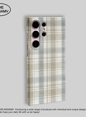 ins格纹高级感适用三星S25ultra手机壳红色s24/s23/s22note20ultra半包硬壳韩国涂层菲林个性创意新款