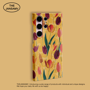 猿人郁金花高级感适用三星S25ultra手机壳红色s24/s23/s22note20ultra半包硬壳韩国涂层菲林个性创意新款