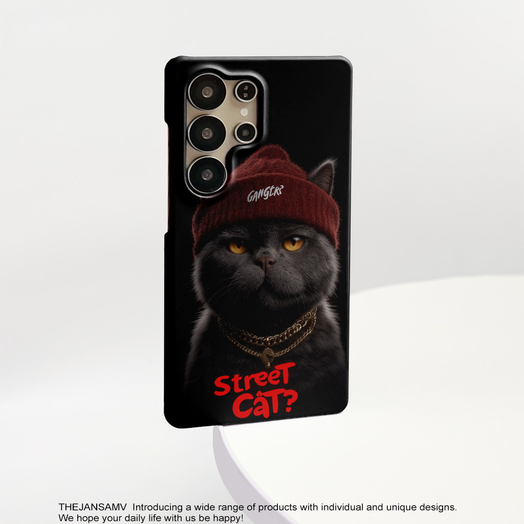 嘻哈猫高级感适用三星S25ultra手机壳红色s24/s23/s22note20ultra半包硬壳韩国涂层菲林个性创意新款