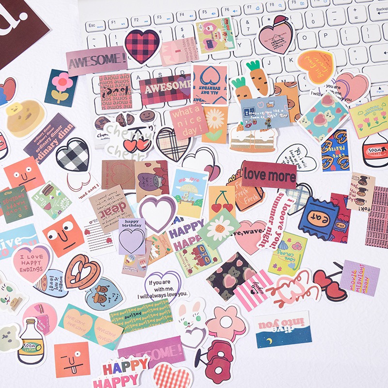 90张甜味夹心防水贴纸电脑贴画韩国可爱卡通手机ipad手账装饰图案
