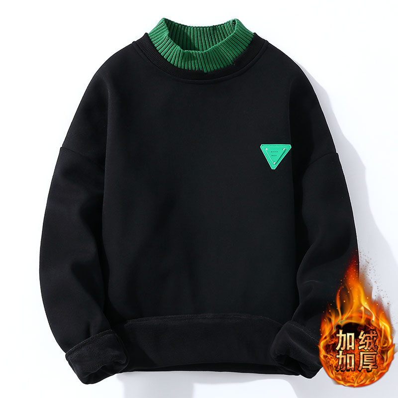 青少年半高领卫衣男加绒加厚12岁秋冬初中学生13中领打底衫15潮14