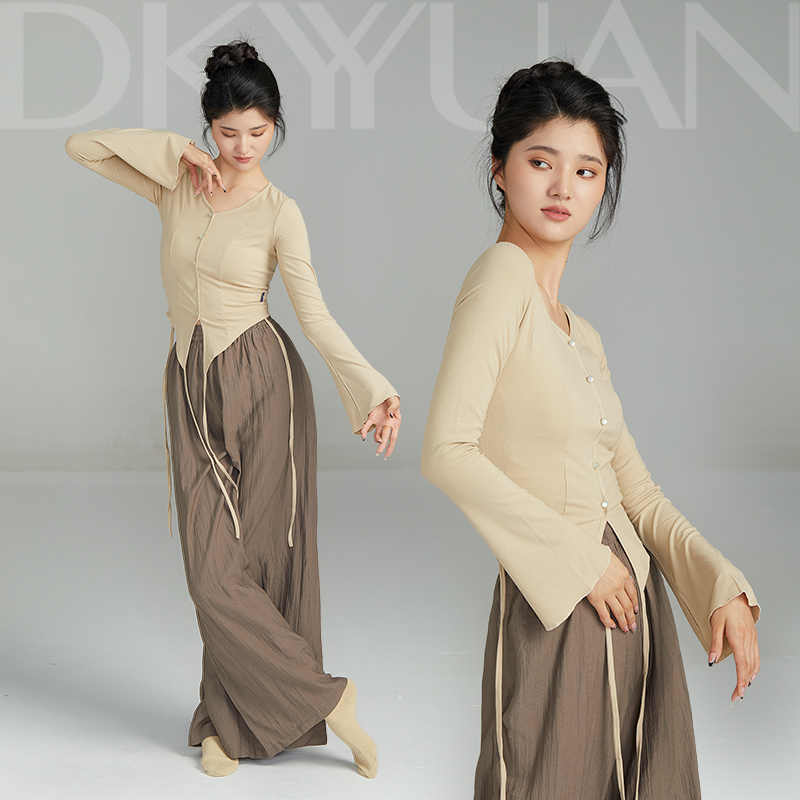 豆蔻依缘现代舞舞蹈服飘绳上衣古典蹈练功服长袖显瘦舞蹈生形体服