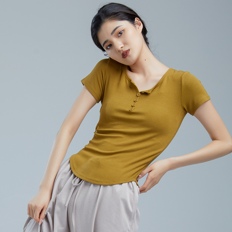 豆蔻依缘现代舞练功服v领修身舞蹈服春夏显瘦形体服舞蹈长袖上衣