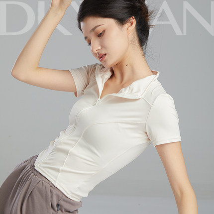 豆蔻依缘现代舞练功服夏季拉链上衣短袖舞蹈服显瘦运动服形体服装
