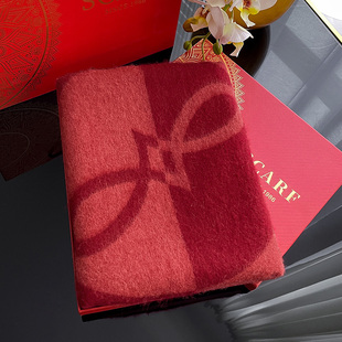 100%羊毛围巾女冬季高级感护颈围脖保暖新年红色公司年会团购送礼