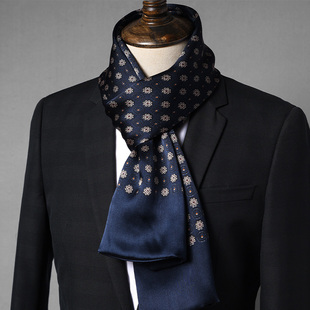 男士真丝丝巾长款围巾护颈围脖男式西装西服秋季薄款男款丝绸高档