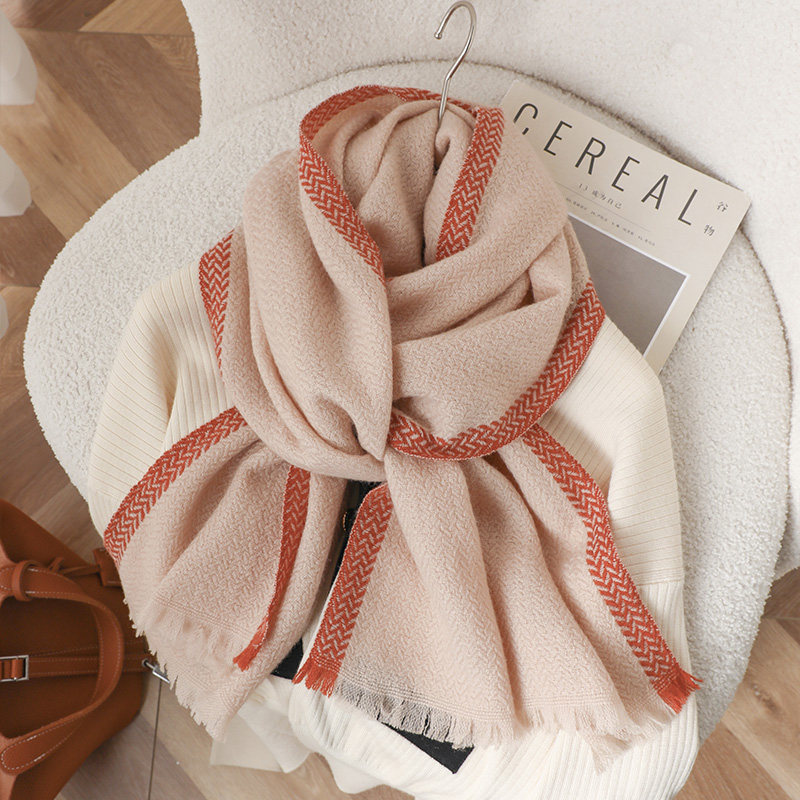 简洁撞色边纯羊毛围巾女款2025新款秋冬季高级感围脖护颈披肩冬天