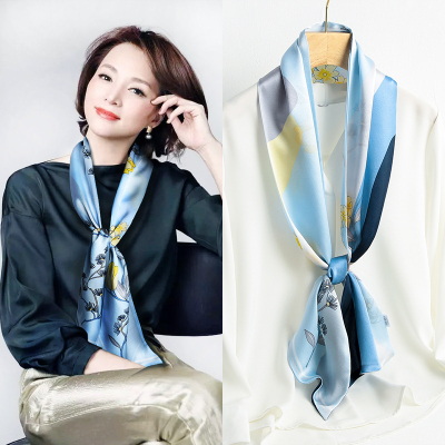 蓝色小长条真丝搭配衬衫丝巾