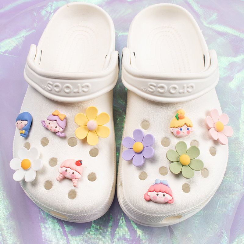 可爱花朵少女洞洞鞋crocs装饰扣