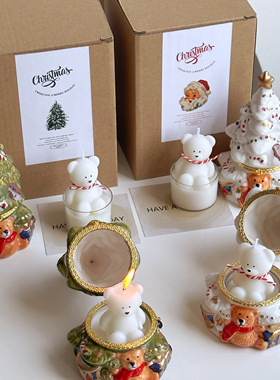 ins圣诞树蜡烛小熊蜡烛圣诞礼物送朋友伴手礼陶瓷圣诞树香薰蜡烛