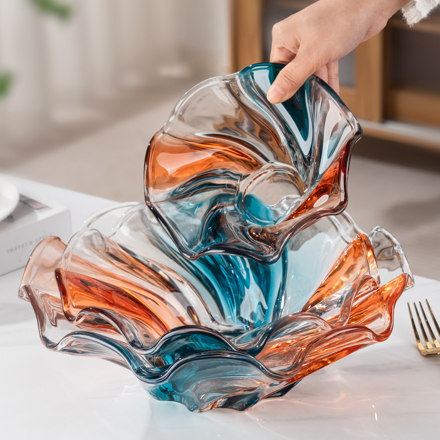 水晶玻璃水果盘家用客厅茶几高端精致高颜值糖果干果盘零食摆放盘