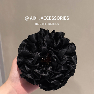高级感气质黑色绣球花发圈超大头绳女扎头发发绳丸子头头花发饰