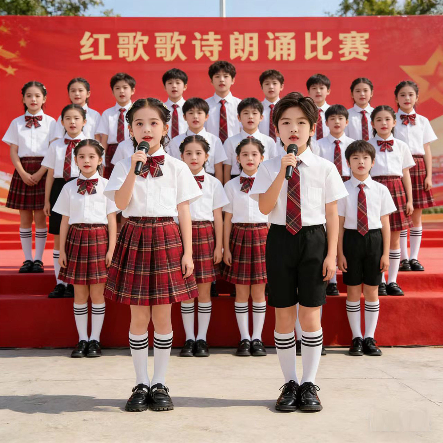 儿童初中小学生诗歌爱国合唱朗诵幼儿园演出服男女童演讲比赛服装