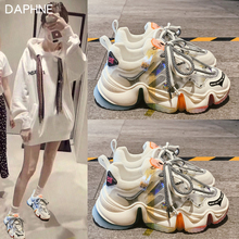 Daphne/达芙妮网红老爹鞋女2020春夏厚底彩虹鞋女拼色网面休闲鞋