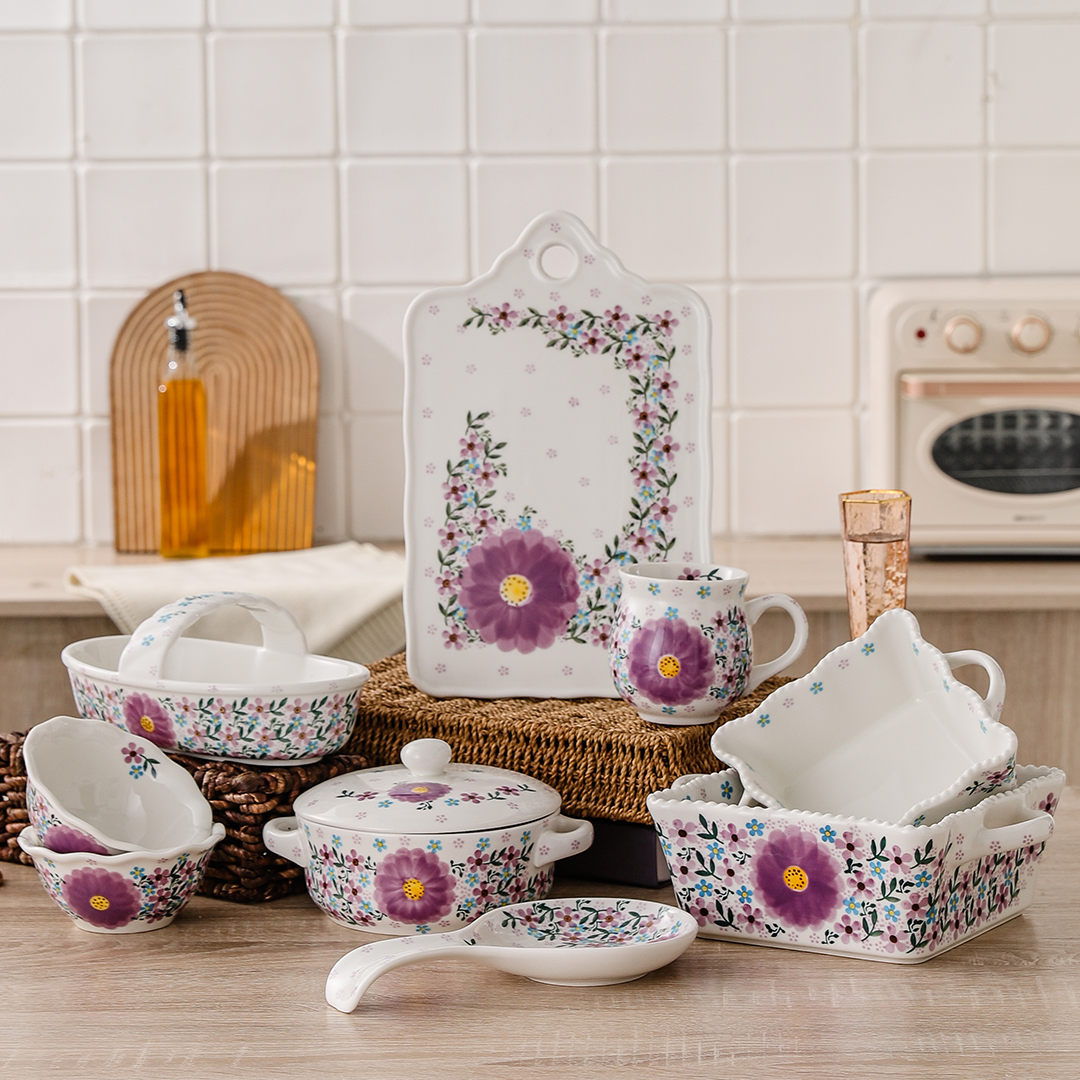 欧式家用餐桌餐具套装手工彩绘釉下彩陶瓷餐具碗杯子汤碗砧板勺托,餐饮具,盘,淘宝优惠券,粉丝福利购,淘宝优惠卷