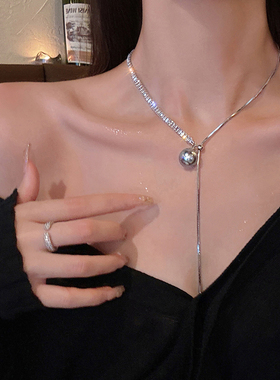 可抽拉闪钻珍珠长款项链