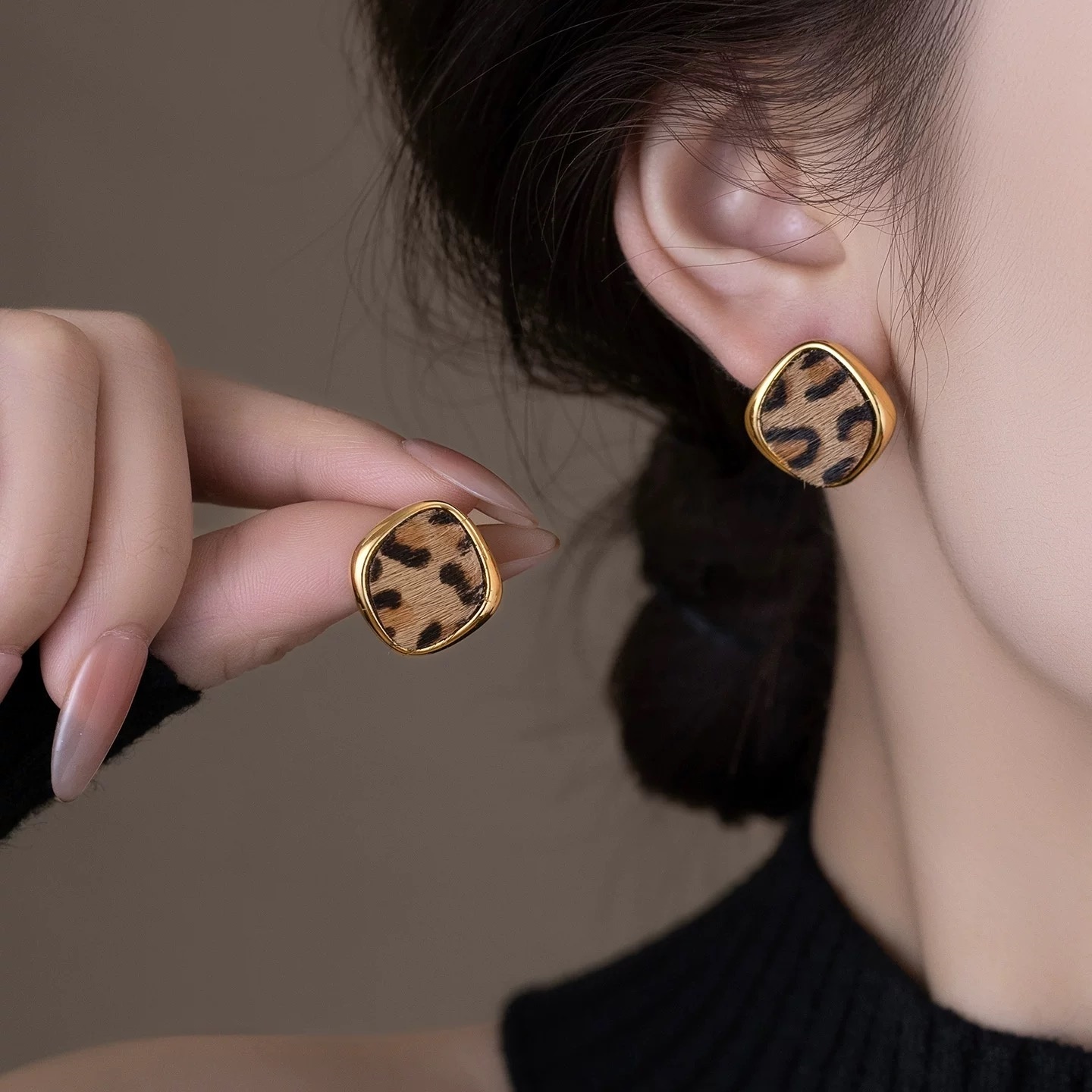 复古美拉德豹纹耳环女轻奢高级感